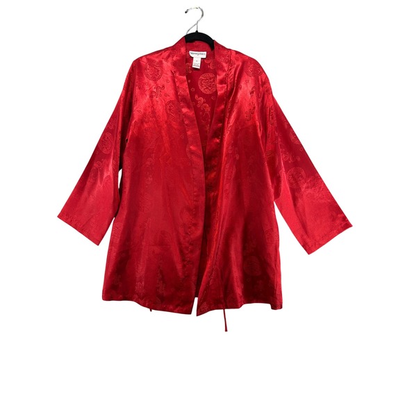 Bloomingdales Red Dragon Robe M Medium Satin Kimono Style Asian Inspired - Picture 1 of 16